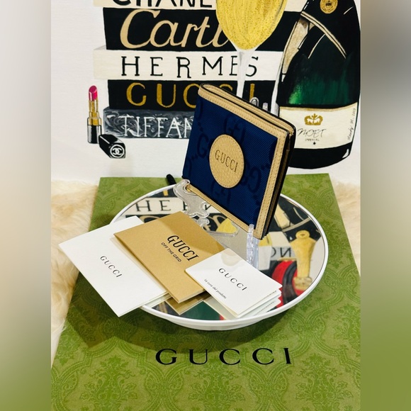 GUCCI OFF THE GRID Nylon Bifold Wallet Unisex Navy Blue/Beige - Picture 10 of 15